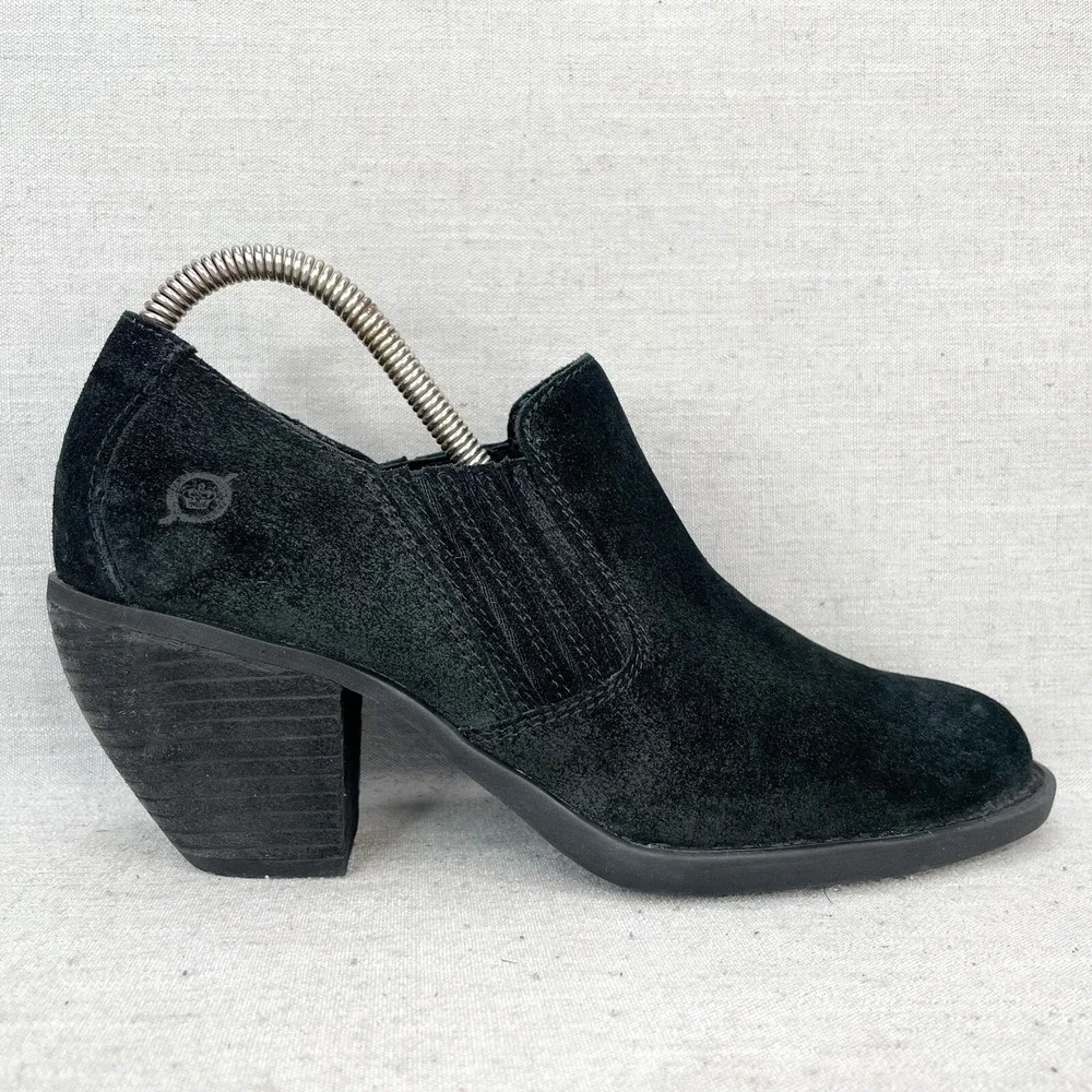 Born Boots Womens 8.5 Fredrika Bootie Shootie Black Suede Western‎ Boho Heels